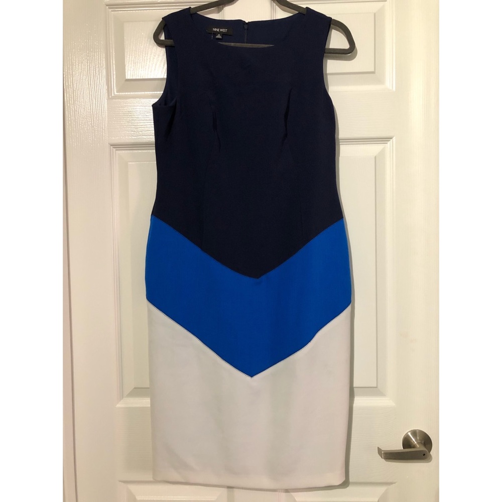 Nine West Navy Blue Color Block Sheath Dress